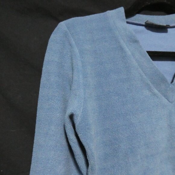 UB JEANS | Striped Light Blue Fleece V-Neck Long Sleeve Shirt W/ Sleeve Pocket - Picture 3 of 15